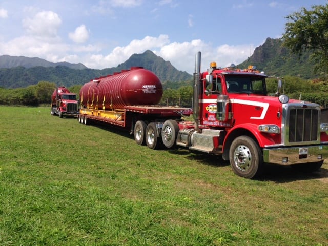 Red wastewater treatment being hauled